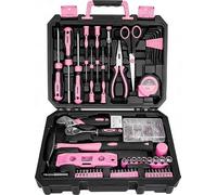 DEKO Caisse à Outil Complete 138 Pièces, Malette Outils Rose avec Tournevis, Pinces Cliquet et Boîte de Rangement, pour Cadeaux, Maison, Bureau et Entretien Quotidien