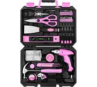 DEKO Malette Outils Rose 98 Pièces Avec Visseuse Électrique Sans Fil 3.6v, Caisse a Outil Complete de Réparation Maison, Bureau et Atelier, Quincaillerie et Kit de Bricolage