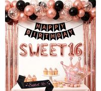 deko seize ans pour fille or rose noir sweet sixteen décoration joyeux | deko seize ans pour fille or rose noir sweet sixteen décoration joyeux anniversaire guirlande ballons