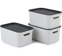 Dekobox Set de 3 boîtes de rangement 5l avec couvercle - plastique - blanc/anthracite - 3x5l - 26,5 x 18,5 x 13,2 cm