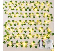 Dekofun 10M 100 LED Guirlande Lierre Lumineuse, Alimentée par Pile | Doté de télécommande, 8 modes lumineux et IP65 étanche, parfait pour chambre, noël, mariage, intérieur et extérieur