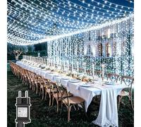 Dekofun 2 Pièces Guirlande Lumineuse 6M x 3M 600 LED Rideau Lumineux avec Transformateur, Timer, 8 Modes Étanche Rideaux Lumineux pour Chambre Mariage Murale Exterieur Interieur Décorations - Blanc