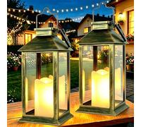 Dekofun 2 Pièces Lanterne Solaire Extérieur, LED Flamme Bougie, Bronze | LED à effet flamme vacillante, lanterne solaire suspendue IP44 étanche, adapté pour table, terrasse, balcon, jardin extérieur