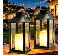 Dekofun 2 Pièces Lanterne Solaire Extérieur, LED Flamme Bougie, Noir | LED à effet flamme vacillante, lanterne solaire suspendue IP44 étanche, adapté pour table, terrasse, balcon, jardin extérieur