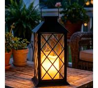 Dekofun 35cm Lanterne Solaire Exterieur, Suspension Lampe Solaire avec Bougie LED Flamme Vacillante, IP44 Étanche Deco Jardin Exterieur pour Table Terrasse Funeraire Balcon Decoration - Noir