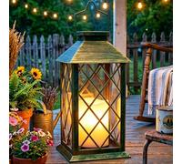 Dekofun 35cm Lanterne Solaire Exterieur, Suspension Lampe Solaire avec Bougie LED Flamme Vacillante, IP44 Étanche Deco Jardin Exterieur pour Table Terrasse Funeraire Balcon Decoration - Bronze