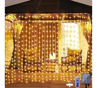 Dekofun 3Mx3M 300 LED Rideau Lumineux Solaire Exterieur | Doté de télécommande, 8 modes lumineux et minuterie, IP65 étanche, guirlande rideau adapté pour chambre, mariage, murale