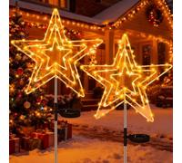 Dekofun Décoration Noël Extérieur Solaire, 2 Pièces 75 LED Étoile Lumineuse Solaire, Imperméable Étoile Lumiere Noël Extérieur, 8 Modes Etoile LED pour Jardin Chemin Patio Terrasse Noel Décor