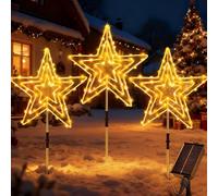 Dekofun Décoration Noël Extérieur Solaire, 3x75 LED Étoile Lumineuse Solaire avec Télécommande, Imperméable Étoile Lumiere Noël Extérieur, Etoile LED pour Jardin Chemin Patio Terrasse Noel Décor