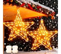 Dekofun Étoile Lumineuse 2 Pièces 75 LED Grand Métal Etoile de Noël a Suspendre, Decoration Noël Exterieur a Pile avec Minuterie, Étoile de Sapin de Noel Étanche Fenetre Lumineux pour Intérieur