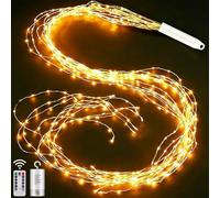 Dekofun Guirlande Lmineuse pile 1M 100 LED avec Télécommande, Timer, 8 Modes Lumineux Cascade Étanche Guirlande Lmineuse pour Chambre Table Murale Plantes Exterieur Intérieur Decoration - Blanc Chaud
