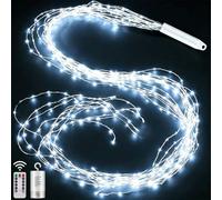 Dekofun Guirlande Lmineuse pile 1M 100 LED avec Télécommande, Timer, 8 Modes Lumineux Cascade Étanche Guirlande Lmineuse pour Chambre Table Murale Plantes Exterieur Intérieur Decoration - Blanc
