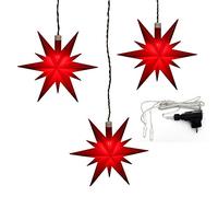 Dekohelden24 833401 Lot de 3 étoiles de Noël en plastique avec éclairage LED et adaptateur Rouge 13,5 x 5,5 x 12 cm