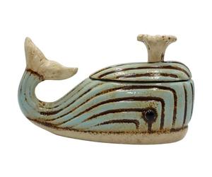 Dekohelden24 Boîte de conservation en céramique avec couvercle en forme de baleine Dimensions : 10 x 25 x 15 cm (L x l x H)