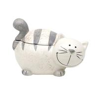 Dekohelden24 Boîte en céramique avec Couvercle en Forme de Chat - Dimensions : Environ 12 x 11 x 13 cm - Gris