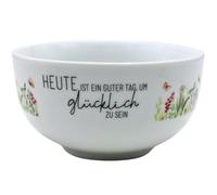 Dekohelden24 Bol à céréales, bol à petit-déjeuner, bol en porcelaine, motif : Aujourd'hui est un bon jour pour être heureux. Dimensions : H x Ø 7 x 13 cm. Capacité : environ 450 ml.