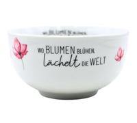 Dekohelden24 Bol à céréales, bol à petit-déjeuner, bol en porcelaine, motif : Où fleurs fleurissent, le monde souriant, taille : H x Ø 7 x 13 cm, capacité : environ 450 ml.