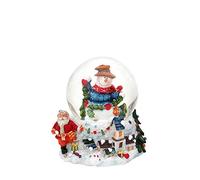Dekohelden24 Boule à Neige Bonhomme de Neige avec Guirlande sur Socle avec Paysage d'hiver, Dimensions H x l : env. 9 x 8 cm/6,5 cm. Chapeau 501611