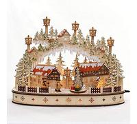 Dekohelden24 Chandelier en bois à LED avec sapin de Noël mobile - Motif bonhomme de neige et figurines de randonnée - Dimensions (L x l x H) : env. 45 x 12 x 35 cm