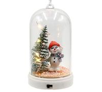 Dekohelden24 Cloche à Suspendre avec Bonhomme de Neige et Sapin de Noël Lumineux avec Bonnet et écharpe Orange et Gris, L x l x H 6 x 6 x 11 cm, 11 cm