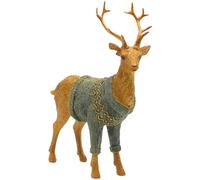 Dekohelden24 Décoration de cerf, Renne décoratif, cerf décoratif avec Bois et Pull Vert en céramique dorée, Taille L/l/H Environ 16 x 6 x 26 cm.