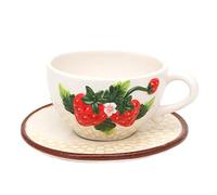 Dekohelden24 Dolomite Lot de 6 Tasses à café avec Soucoupe en Relief Fraise 15,5 x 11 x 6,5 cm