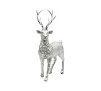Dekohelden24 Figurine décorative en céramique, Statue de décoration Moderne, Sculpture de Maison de Campagne en Forme de cerf argenté - Paillettes, Debout, L/H : 14 x 8 x 21 cm