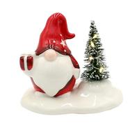 Dekohelden24 GNOME - Lutin Blanc - Rouge avec Cadeau et Sapin, L/H 11 x 7,5 x 9,5 cm.