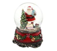 Dekohelden24 Grande Boule à Neige Père Noël avec Chien et Cadeaux avec Son sur Socle décoré - Dimensions L x l x H : 10 x 10 x 14 cm - Boule Ø 10 cm