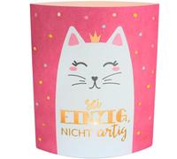 Dekohelden24 Lampe poésie - Veilleuse - Lumière d'ambiance - Lumière décorative en rose - Avec minuterie - Fonctionne avec piles - Motif : chat - Soyez unique, pas artificiel - L/l/H 13 x 5 x 16 cm.