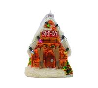 Dekohelden24 Lauschaer - Décoration de Noël Lauscha - Boules de Noël en Verre - Décoration en Verre - Cabane de Ski - Blanc avec détails colorés - en Lauscha - Dimensions (L x l x H) : 8 x 7 x 11 cm
