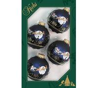 Dekohelden24 Lauschaer Lot de 4 Boules de Noël en Bleu Mat avec scène de Noël 7 cm avec Couronne dorée