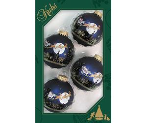 Dekohelden24 Lauschaer Lot de 4 Boules de Noël en Bleu Mat avec scène de Noël 7 cm avec Couronne dorée