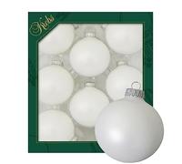 Dekohelden24 Lauschaer Lot de 8 Boules de Noël en Blanc satiné uni Mat avec Couronne argentée Diamètre : env. 7 cm