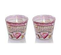 Dekohelden24 Lot de 2 bougies parfumées en verre - Joyeux Moments et Nice and Cosy, L/l x H 8 cm, 115 g par bougie, UF-Home-Sweet-Home - Rose vieilli