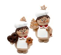 Dekohelden24 Lot de 2 boulangers de Noël en céramique avec Pain d'épices Blanc/Marron - Dimensions de Chaque Figurine (L x l x H) : 9 x 6 x 13 cm