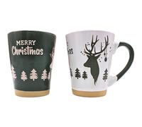 Dekohelden24 Lot de 2 Tasses à café, à vin Chaud, en faïence, Dimensions : L/l/H : Environ 12 x 8 x 11 cm, capacité : 360 ML par Tasse, Vert élan et Blanc, 11 cm