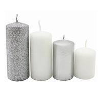 Dekohelden24 Lot de 4 bougies piliers graduées, pour couronne de l'Avent, en argent et blanc, 4 tailles, hauteur : 5 à 10 cm, diamètre : 4 cm, 280 g