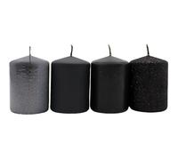 Dekohelden24 Lot de 4 bougies piliers, pour couronne de l'Avent, bougies de table, noires, paillettes noires, 5 x 5 x 7 cm.