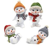Dekohelden24 Lot de 4 Enfants à Neige avec Bonnet et écharpe en Vert, Orange, Rouge et Gris, L/L/H 4,7 x 4,7 x 8 cm, 8 cm