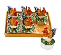 Dekohelden24 Lot de 6 Bougies Chauffe-Plat, Bougie Figurine, Bougie de Table en Forme de Poule - Dimensions de Chaque Poulet : 4 x 4 x 7 cm
