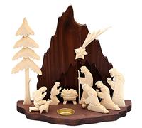Dekohelden24 Magnifique crèche en Bois sculptée à la Main avec photophore en Forme de Famille sacrée Marron 32 x 32 cm