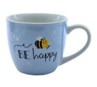 Dekohelden24 Maxi Tasse à café/Tasse en Porcelaine XXL Motif Abeille BE Happy, Taille H/Ø : 9,2 x 10,5 cm, Capacité 400 ML, Passe au Lave-Vaisselle