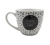 Dekohelden24 Maxi XXL Tasse à café en porcelaine Noir et blanc à pois Motif Schön, DASS es you yes Taille H/Ø: 9,2 x 10,5 cm Capacité 400 ml Passe au lave-vaisselle