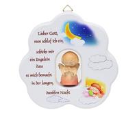 Dekohelden24 Nuage en bois blanc avec prière pour enfants, ange priant sculpté à la main avec robe rouge comme plaque murale, à suspendre, dimensions : H x l : env. 12 x 11 cm, nuit