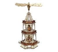 Dekohelden24 Photophore Pyramide en Bois Naturel/Marron avec 3 étages, pour 3 Bougies Chauffe-Plat, L/L/H : 19 x 16,5 x 42 cm, Motif : Enfant Lanterne.