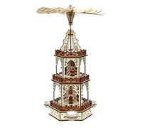 Dekohelden24 Photophore Pyramide en Bois Naturel/Marron avec 3 étages pour 3 Bougies Chauffe-Plat, L/H/19 x 16,5 x 42 cm, Motif Montagnes.