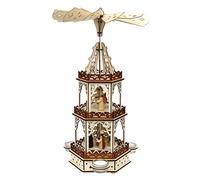 Dekohelden24 Photophore Pyramide en Bois Naturel/Marron avec 3 étages pour 3 Bougies Chauffe-Plat, L/H/19 x 16,5 x 42 cm, Motif Sainte Famille.