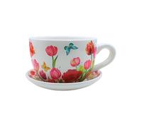 Dekohelden24 Pot de fleurs avec poignée en céramique, motif mer tulipes, L x l x H 20 x 15 x 12 cm