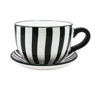 Dekohelden24 Pot de Fleurs avec poignée en céramique, Motif rayé Noir et Blanc, 20 x 15 x 12 cm (L x l x H)